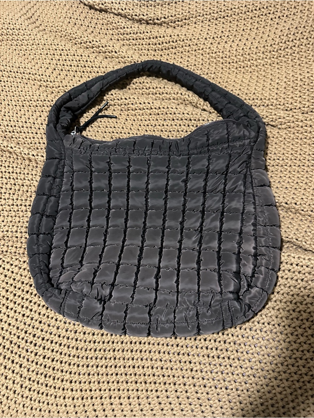 Quilted Puffer Shoulder Bag - Black